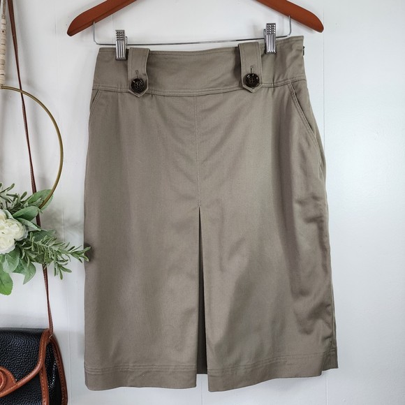Burberry Front Pleated Tan Pencil Skirt Size 8 - Picture 1 of 9
